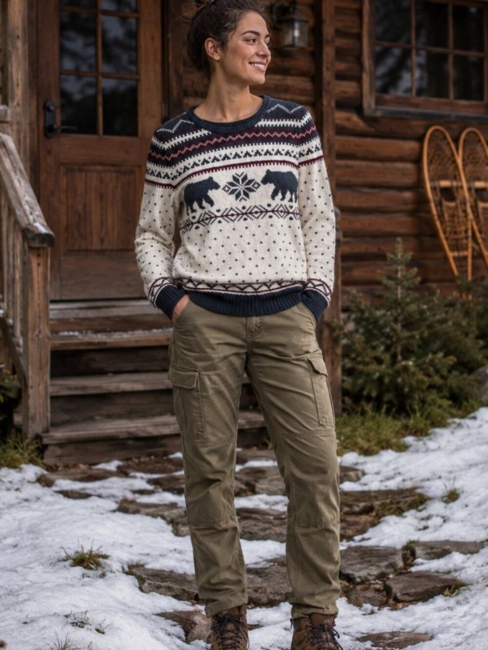 Lands' End Womens Small Snowflake Bear Cotton Pull Over Sweater Cozy